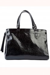 Lady Irene Black Croc Business Handbag