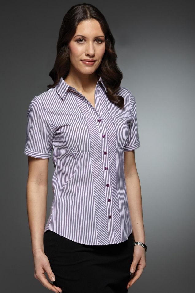 Ladies Work Shirts | Short Sleeve Blouses | LucyAlice - Louise Striped ...