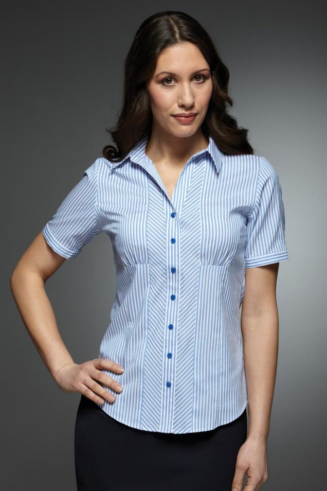 Ladies Work Shirts | Short Sleeve Blouses | LucyAlice - Louise Striped ...